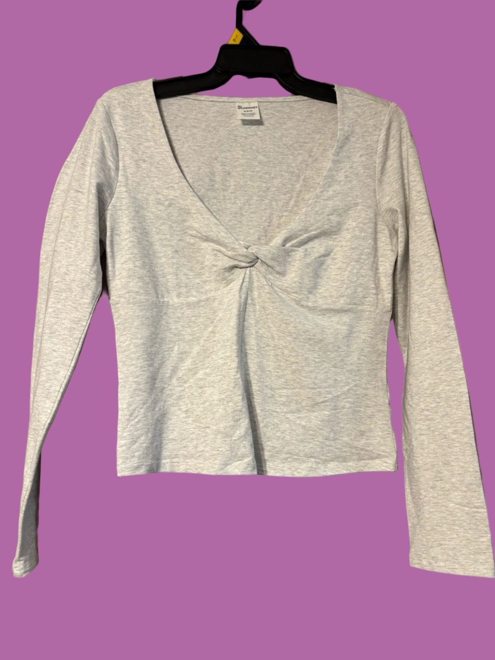 No Boundaries Heather Gray Twist-Front Long Sleeve Top